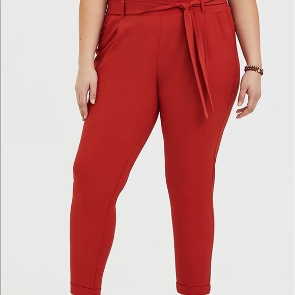 Torrid Orange Crepe Self Tie Tapered Pants - Picture 2 of 9